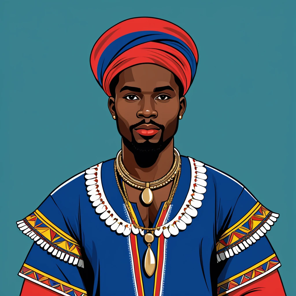 man in south african folk outfit, vector graphics, strong contours