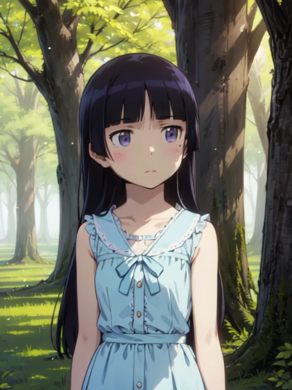 ruri gokou, (Ultra-high resolution), (masterpiece), (Attention to detail), (high quality), (最high quality) , 1 girl, alone, Hime cut, Long Hair, ((Sniper)), Sniperライフル, Ghillie Suit, Forest Background, Face down, hide, Calm expression, telescope, Leaf camouflage, Silence, Spotting of sunlight