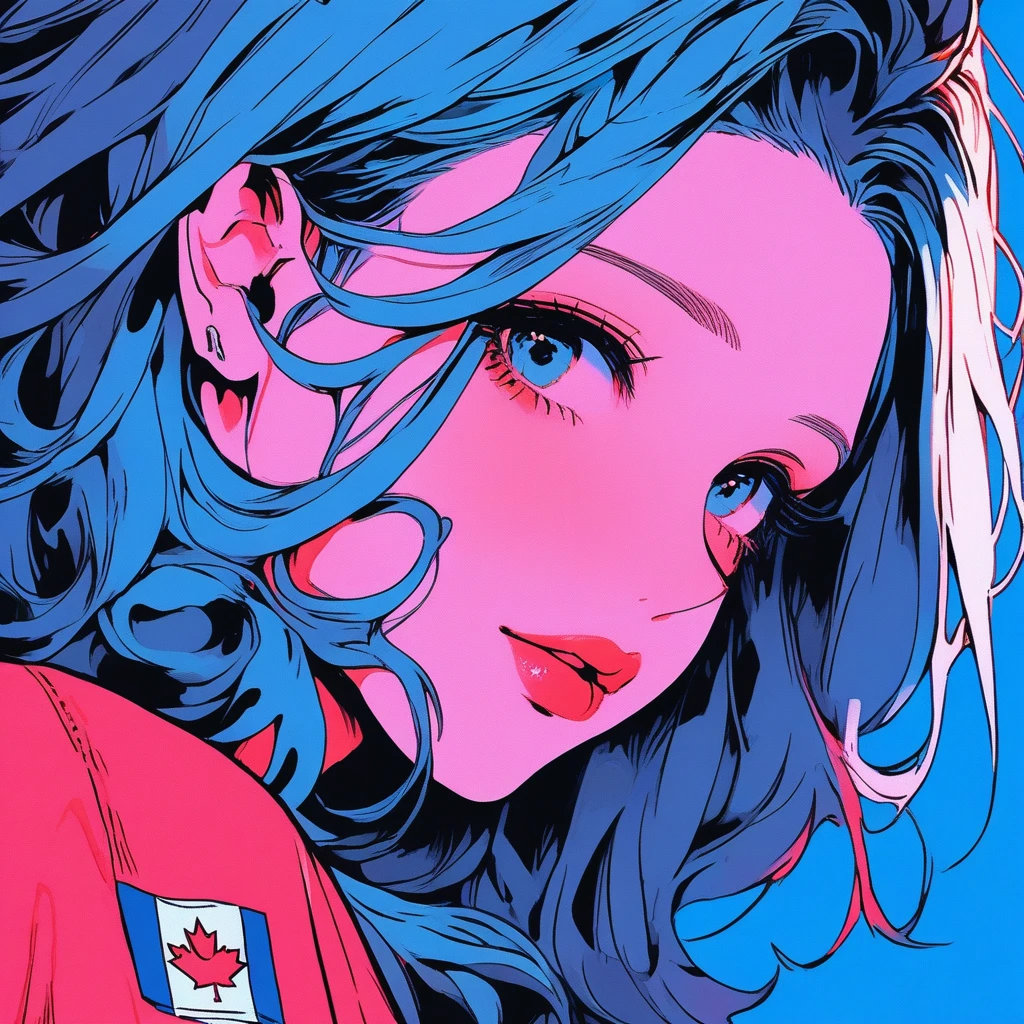 Illustrator, Anime , Realistic ,sketch , 1girl in, ,lip, order, Blue gradient background, Neon Hair,textured crop, Canadian, (masutepiece,Best Quality)