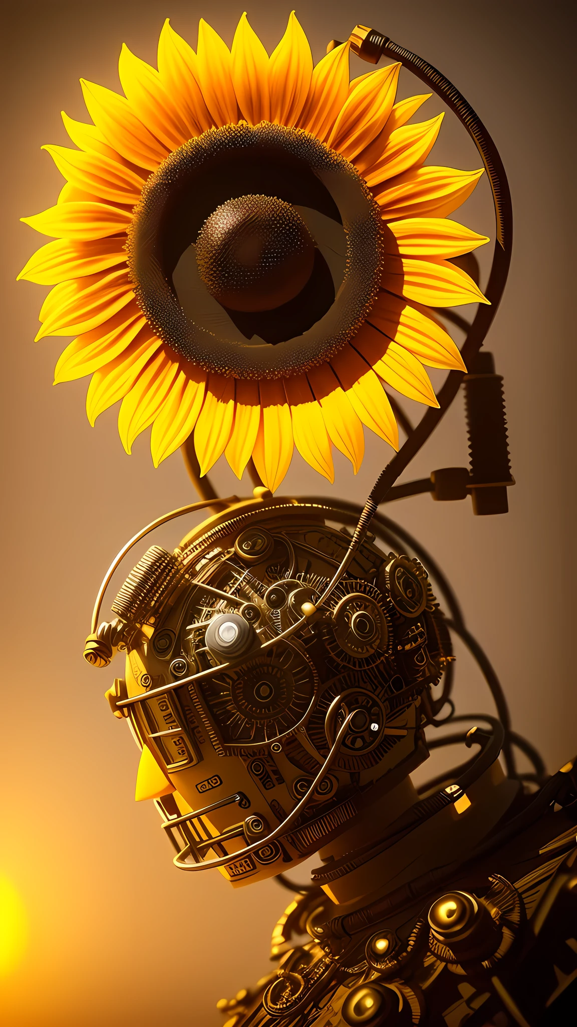 a cute sun flower made original natural look, 3d (cyborg:1.1), detailed wire]:1.3), (intricate details), hdr, (intricate details, hyperdetailed:1.2), Vignette, centered