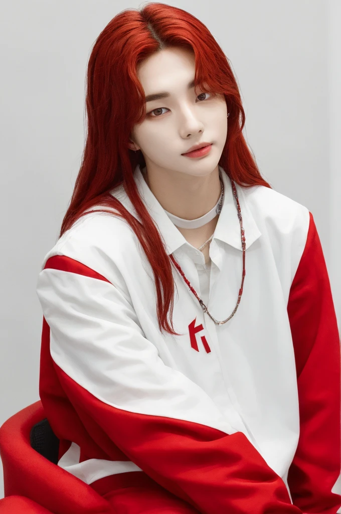 playfully pix.one with red hair with an angry face and white clothes
