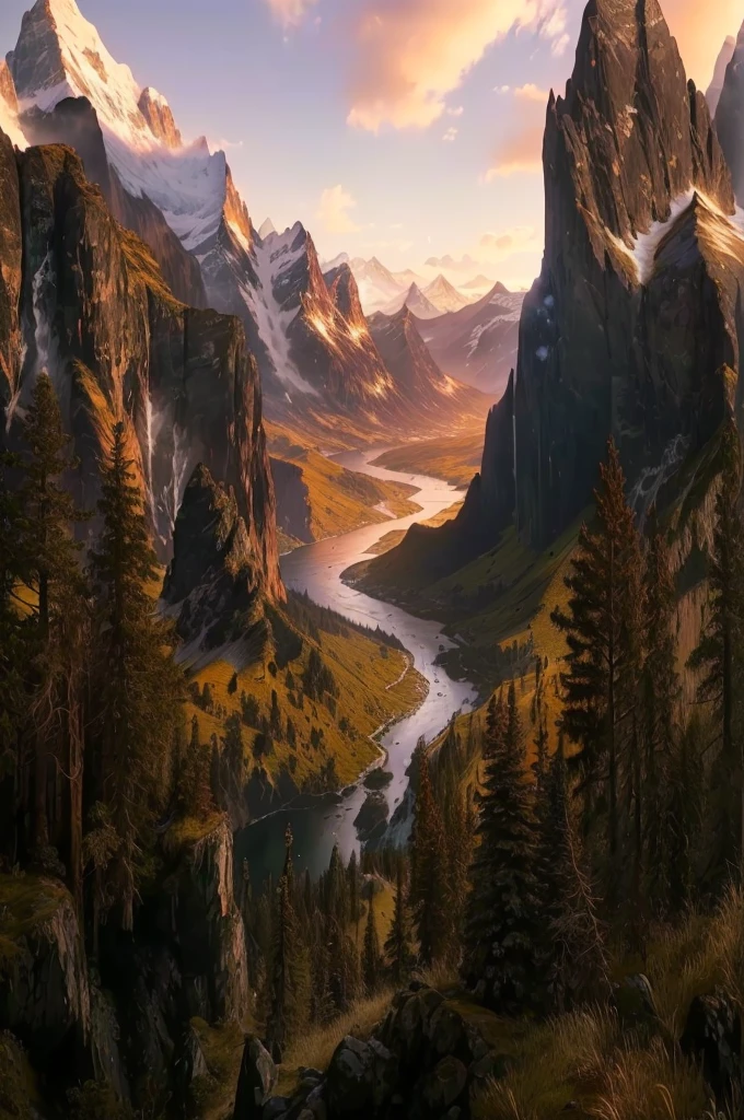 mountains and a river in the foreground with a mountain in the background, max rive, 8 k matte painting, 8k matte painting, the most beautiful landscape, epic beautiful landscape, beautiful mattepainting, majestic nature scenery, matte painting scenery, an amazing landscape image, epic cinematic matte painting, stunning matte painting, stunning nature in background, beautiful matte painting, most epic landscape