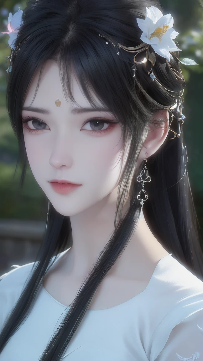(best quality,ultra-detailed,photorealistic:1.37),vivid colors,studio lighting,beautiful detailed eyes,beautiful detailed lips,extremely detailed eyes and face,long eyelashes,portraits,black hair,confident expression,feminine,standing in a garden,soft sunlight, scenery,flower blossoms,peaceful atmosphere,artistic touch,textured brushstrokes,subtle color variations,brilliant white highlights,delicate movements,graceful pose,slight breeze,rustling leaves,sophisticated style,professional artwork,female beauty.