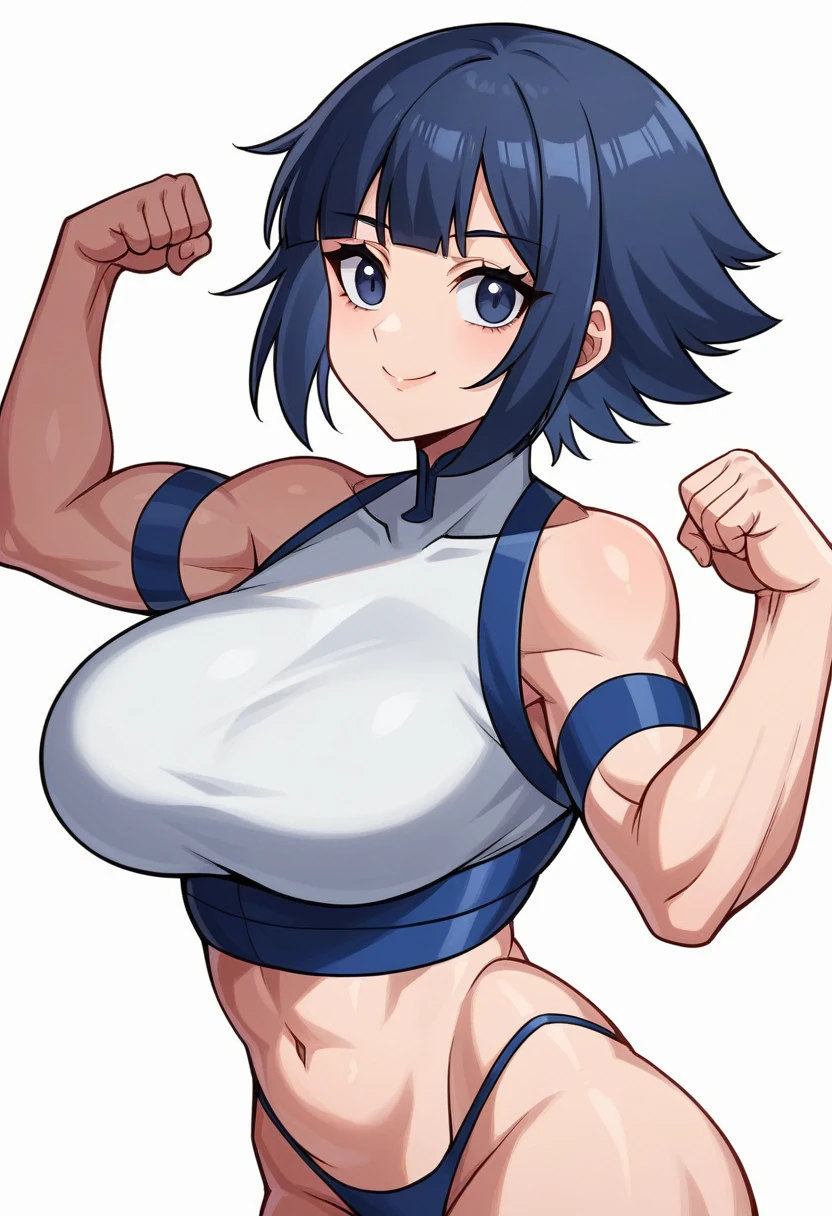 
(hinata\(boruto\), (high quality:1.8), upper body:1.5, (ultra detailed body:1.4), (background: simple white background only), (anime, tall woman, cowboy shot, ((arm curves:1.5), (defined belly:0.9), (arms flexing:1.5), ((thong only and wear nothing else, bare arms, bare arms, bare shoulders)), (long belly:1.2), (wide shoulders, off-shoulders), smile), (big breasts:1.3) ,(tight cleavage), closed mouth), ((pale skin)). ((dark blue:1.3, short hair, hime cut، loose hair, floating hair, floating hair:1.0), (background: simple white background only), (background: simple white background only), (background: simple white background only), (background: simple white background only),