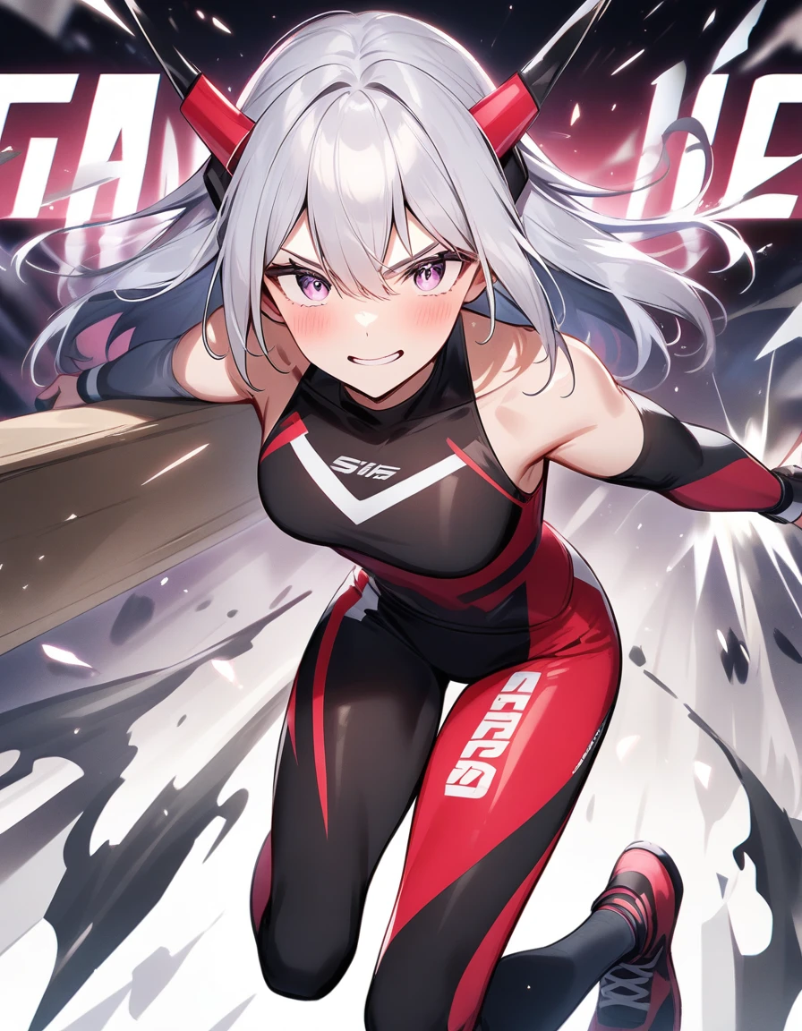 1 Girl,Unique,big eyes,Exquisite facial features,Dark eyeshadow,Maid costume,Silver hair,Thin waist,Extra long legs,Standing,upright,sock,shoe,Boxing gloves
