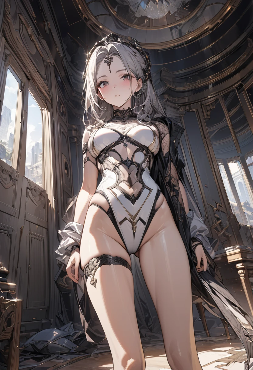 ((Highest quality)),(Ultra-high resolution),(Ultra-detailed),(Detailed depiction),((Best Photos)),(A masterpiece of art),Ultra-detailed art,The art of astonishing depiction, (One woman:1.5),Eye on forehead:1.5,Two Corners,The body is slim:1.8,compensate,