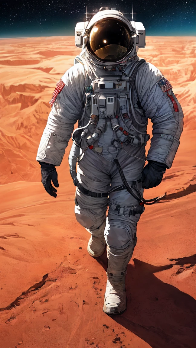 cinematic film, Realistic photograph,
An astronaut stands at the edge of a daunting canyon on Mars, gazing into the vast chasm that stretches before him under the starlit sky. The night is illuminated by the distant stars and the faint light of the planet, casting long shadows across the Martian landscape. The steep and rugged walls of the canyon seem insurmountable, and the astronaut, clad in his spacesuit, screams into the void, a mix of awe and exasperation evident in his expression. The Martian terrain, scattered with rocks and shadows, adds to the atmosphere of mystery and the challenges of space exploration.
,shallow depth of field, vignette, highly detailed, high budget, bokeh, cinemascope, moody, epic, gorgeous, film grain, grainy,