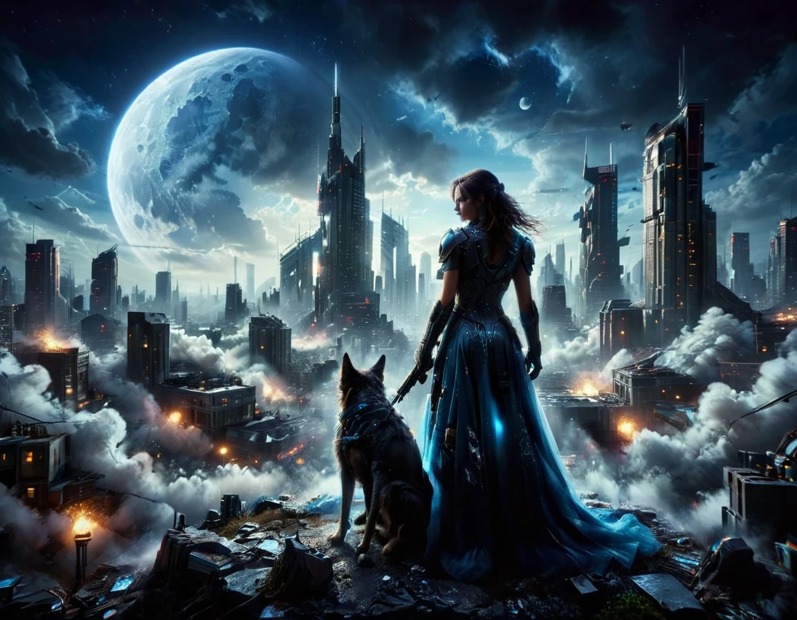 a portrait picture of a 1single woman sniper, standing in a window aiming a sniper rifle, an exotic beautiful sniper woman, dynamic hair, braided hair, full body shop, intense blue eyes, wearing intricate glasses ultra detailed face, wearing (intricate evening dress: 1.5), elegant dress, dynamic color, dynamic style, wearing elegant stiletto heels , behind a window in a tall building at nigh, aiming a (Light Sniper Rifle: 1.2), cyberpunk city background, its night time, moon rays, some clouds,  (full body shot: 1.1) , vibrant, Ultra-high resolution, High Contrast, (masterpiece:1.5), highest quality, Best aesthetics), best details, best quality, highres, ultra wide angle, 16k, [ultra detailed], masterpiece, best quality, (extremely detailed) Sniper Rifle, evening dress

