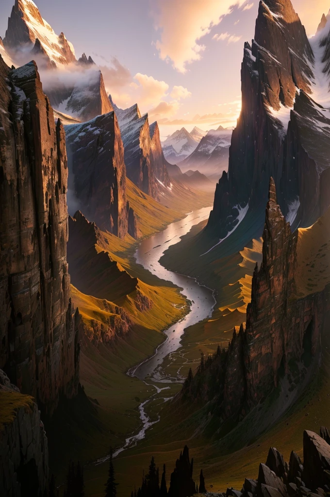 mountains and a river in the foreground with a mountain in the background, max rive, 8 k matte painting, 8k matte painting, the most beautiful landscape, epic beautiful landscape, beautiful mattepainting, majestic nature scenery, matte painting scenery, an amazing landscape image, epic cinematic matte painting, stunning matte painting, stunning nature in background, beautiful matte painting, most epic landscape