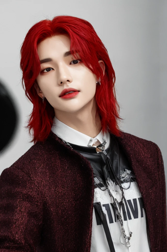 Hyunstayv2, Frontal, sparkling, Chapped lips, (long red hair :1.2), abdomen, (ultra realistic:1.2), (close to the photo:1.1), (intricate:1.2), (looking at the viewer:1.2),
