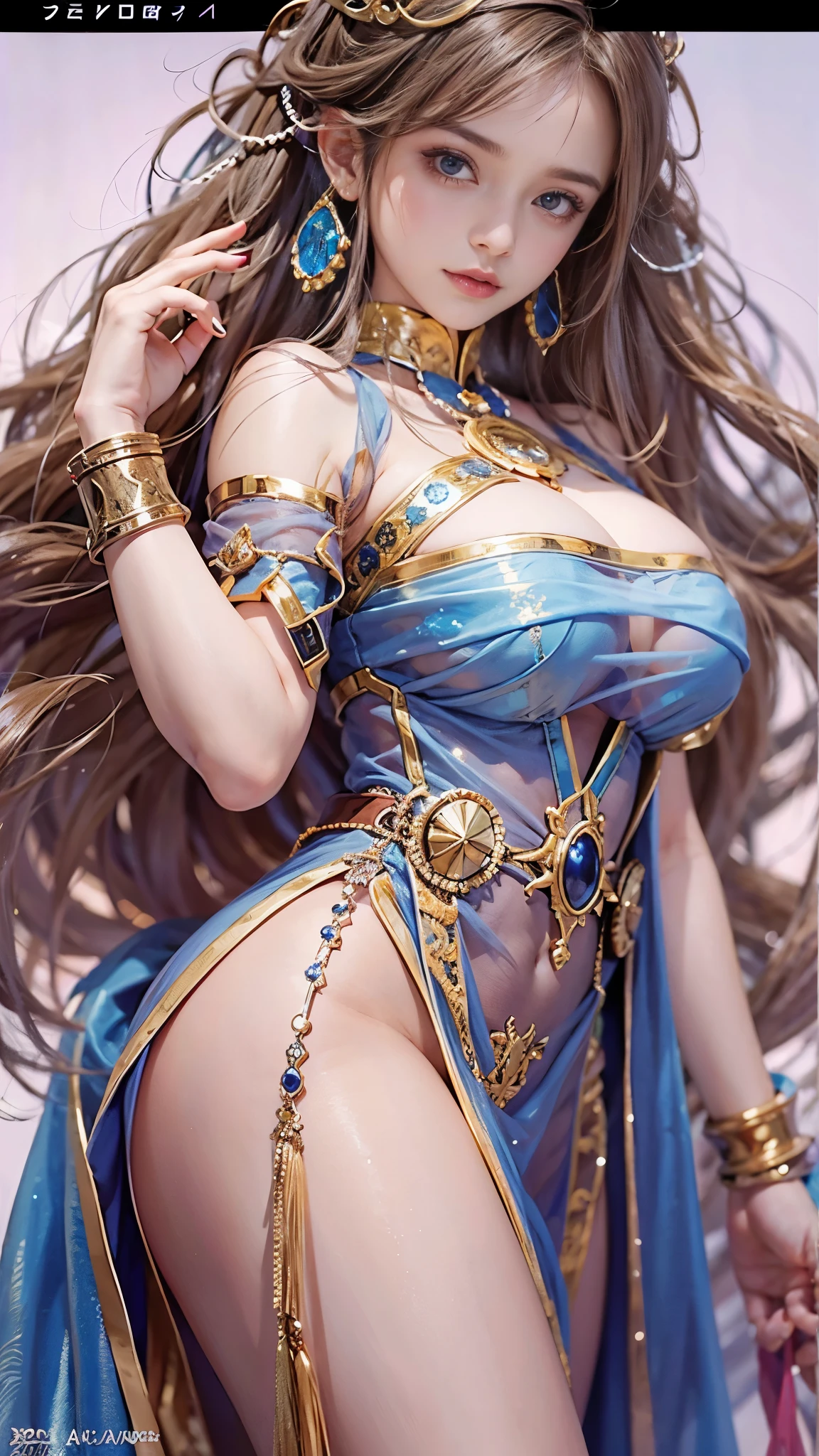 Extremely realistic and detailed image quality、A stunningly beautiful female wizard from Dragon Quest 3 wearing a sheer silk dress、It&#39;s almost transparent, so you can see through it、Super huge droopy udder、Tight waist、pubic hair、Water feather goromo、Medieval European castle hall