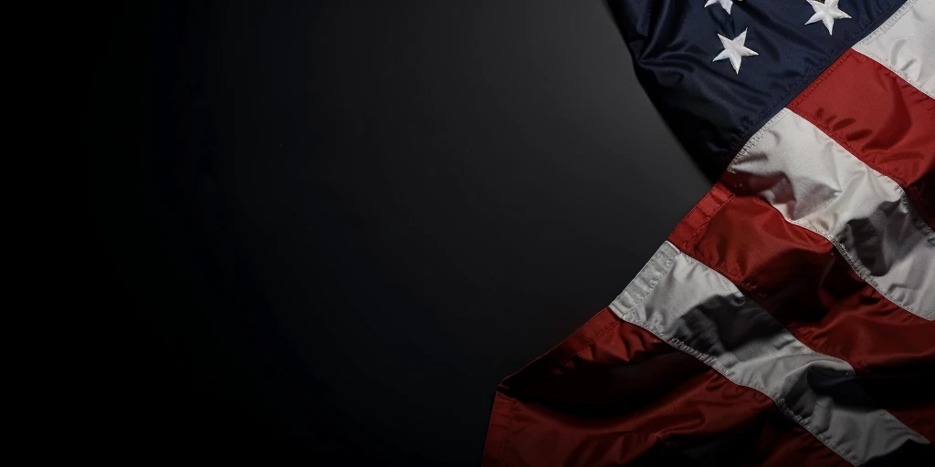 United States flag on dark background with text space. Concept of celebrating Labor Day, US presidential election, 