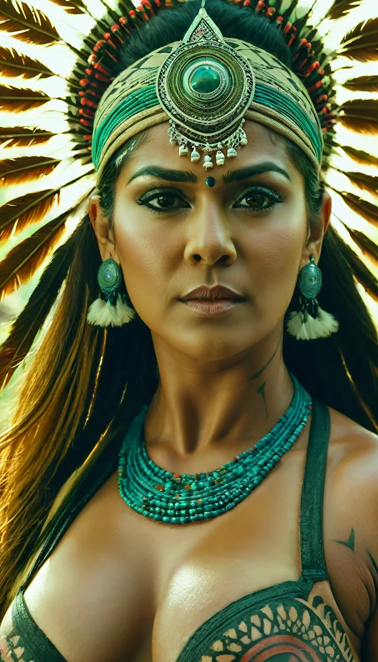 Foto RAW, looks like Nayanthara, excessive sweating, thick figure, curvy, milf, 50 years old Woman, tattoo in the middle of her breast, with realistic Indian headdress , tribal girl, stunning looks, tribal headdress, tattoos, colourful tribal tattoos, tribal white girl, Polynesian tribe, best quality , best cinematic colour grading, detailed lighting,  high resolution  , (pele altamente detalhada: 1.2), 8k UHD, DSLR, soft-lighting, alta qualidade, grain of film, Fujifilm XT3, highly detailed armpits, armpits hair,  fully naked, nipples covered by hai, skin pores, skin texture, high quality skin,  nude breast nude ass and penis inside the pussy