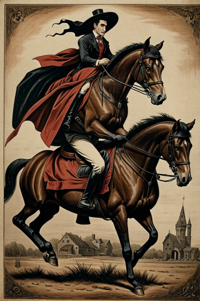 Draw count dracula riding a horse