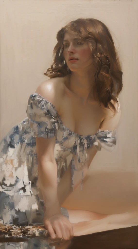 Oil painting of a beautiful woman ((Very contrasted)) ((best work of art)) ((Nick Alm style oil painting)) ((beautiful woman)).Brown hair, modern, current white background, Nick Alm, by Andrea Pozzo, Jeremy Lipking, range murata Jeremy Lipking, by Carlo Mense, inspired by Enrique Simonet, sargento marshénnikov, by Michael Ford, krenzcushart, Jeremy Lipking full length shot, by Josep Rovira Sole