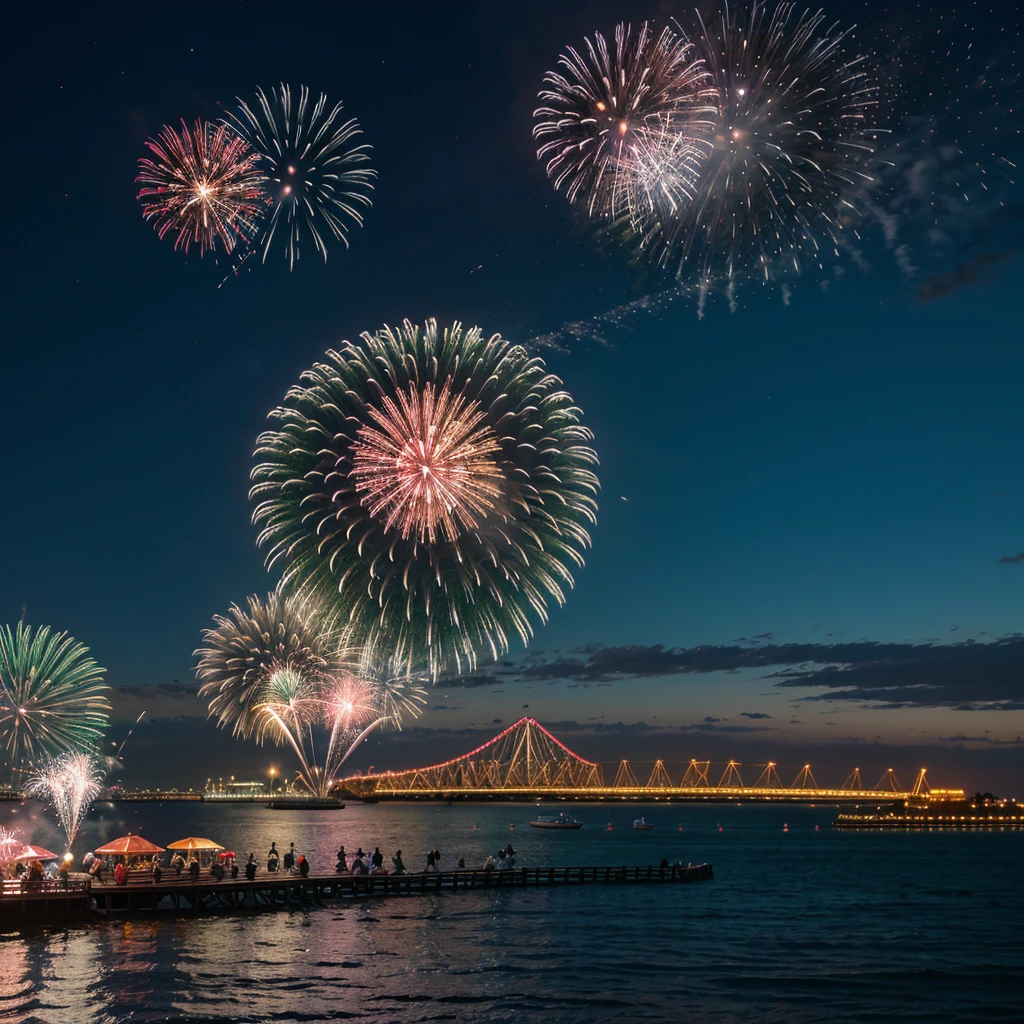 Cyclone Firework A vibrant nighttime scene at Coney Island, with a brilliant display of ...