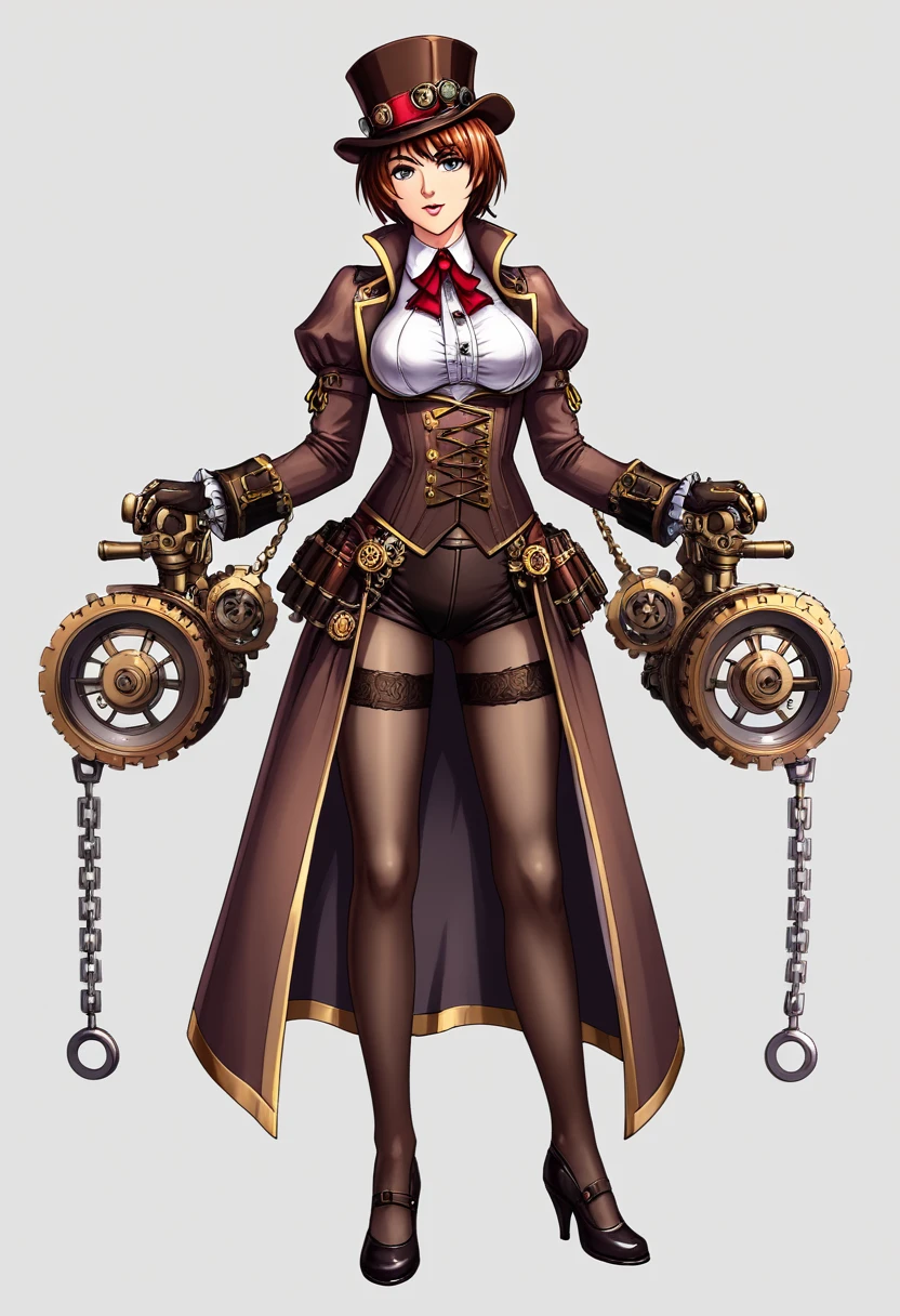 Woman, steampunk, front view, full body, standing, white background