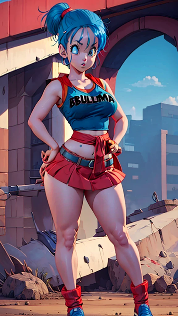 Bulma beautiful with her red miniskirt big breasts and big hips small waist full body blue hair