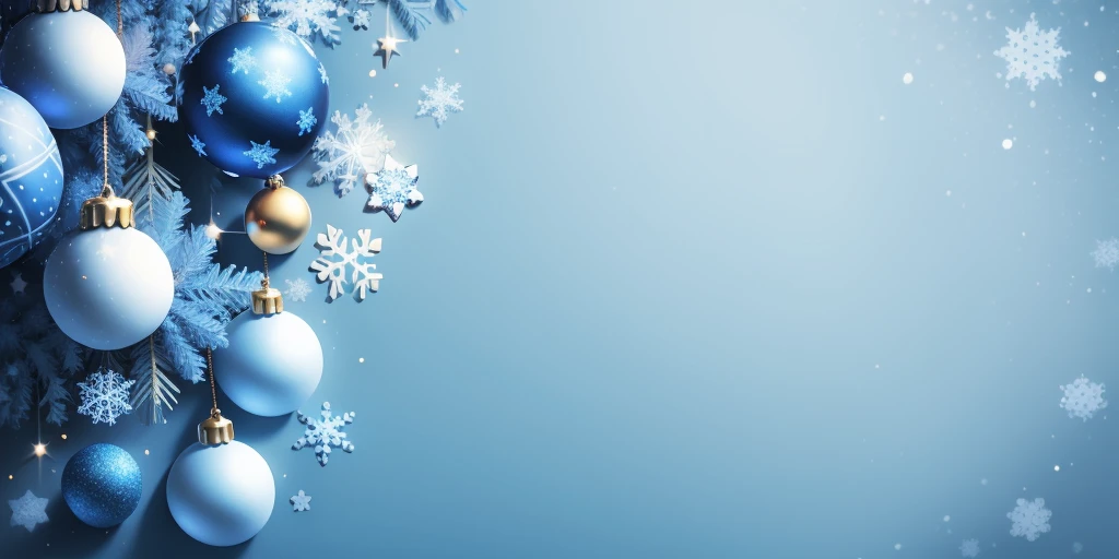 blue christmas background with snowflakes and christmas balls