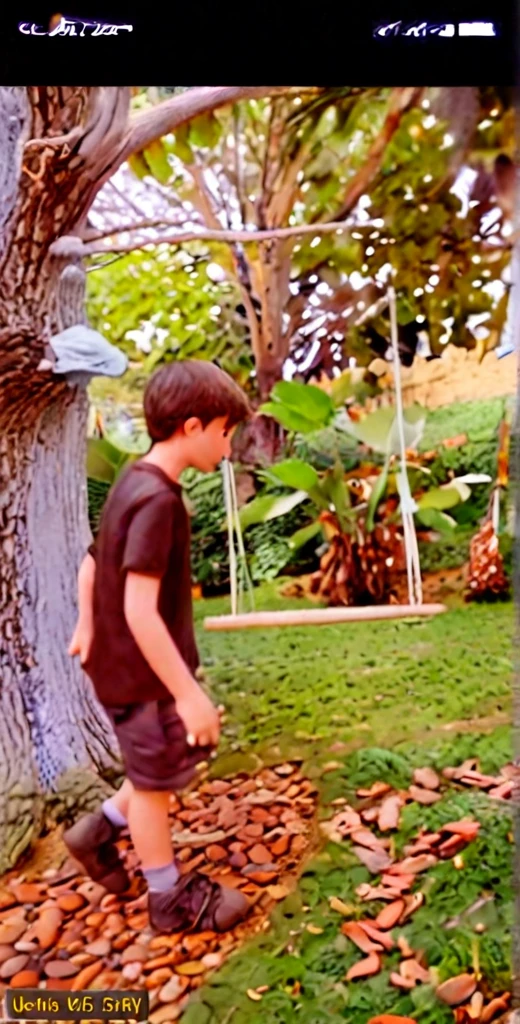 "Describe a visual scene that illustrates the contrast between excessive use of technology and the importance of outdoor activities for children.. A boy is captivated by the screen of his cell phone, mientras adultos preocupados debaten a su alrededor. En el fondo, other children enjoy games in nature."