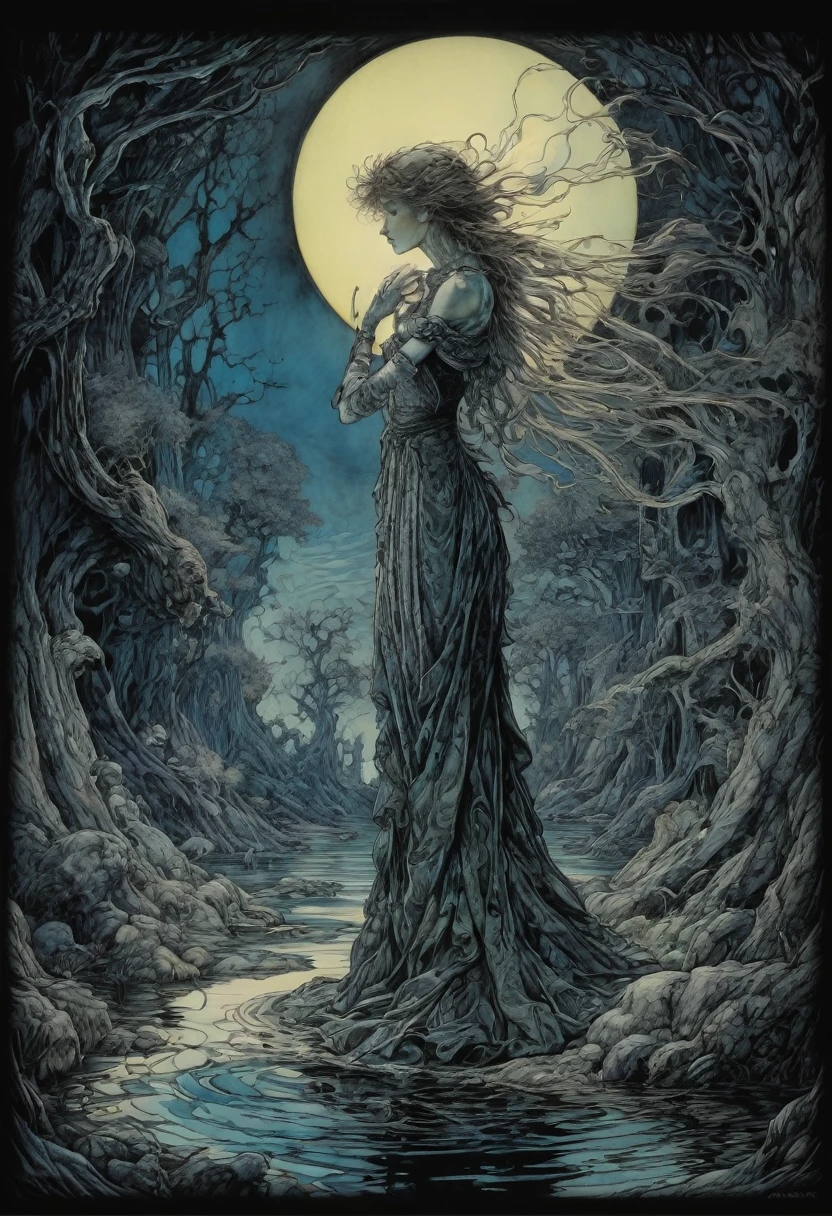optical illusion, Black light art, conceptual artwork, por Arthur Rackham, (best qualityer, work of art, Representative work, offcial art, proffesional, 8k)