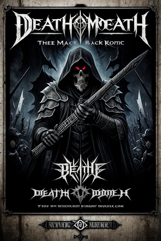 Deathmetal flayer with death concepts black gray music bones stick