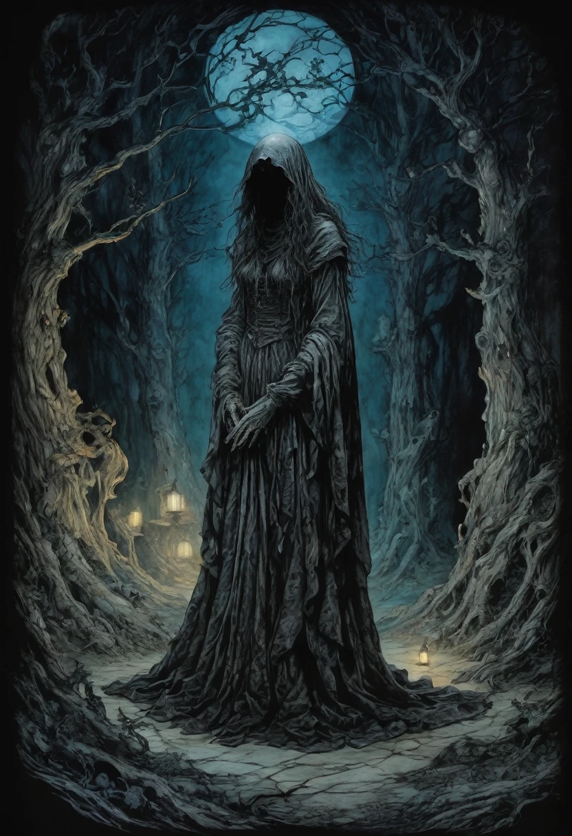 optical illusion, Black light art, conceptual artwork, por Arthur Rackham, (best qualityer, work of art, Representative work, offcial art, proffesional, 8k), dark fantasy, no face,