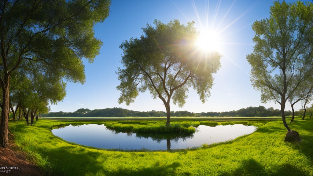 Panoramic photo of Wetland Park from God’s perspective, Multiple ponds,There are no rivers,no big water surface、Morning sun、Many ponds are surrounded by date groves,Very pleasant, Aesthetic, dispassionate, Scenic one. realisticlying, 8k ultra high definition, Studio quality, ultra real photo, max detail, massive scale, Post-processing, current, photo-realism, Photoshop, photography of, Detailed pubic hair, light, The landscape, in a panoramic view, The landscape, ray traycing, 4d cinema。