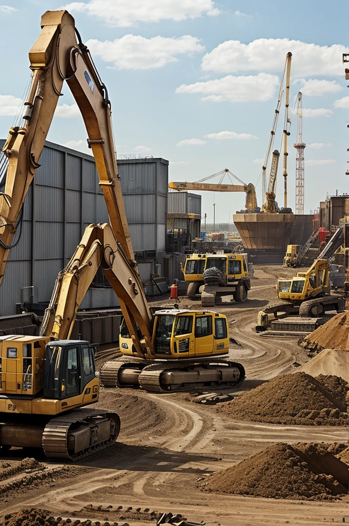 Make me a plan type machinery space that has a retro, excavators, cranes, bone, someone, mixers with FML name 