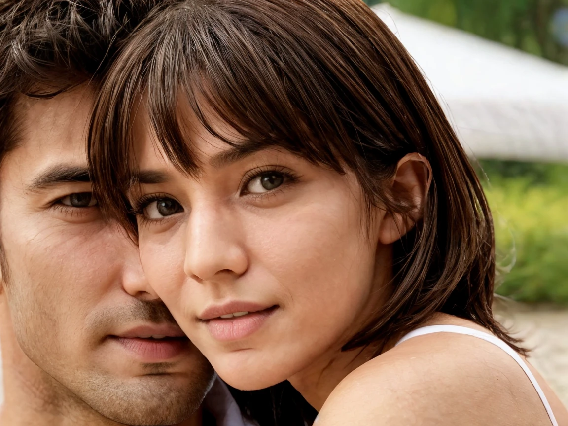 1boy 1 girl, A man is hugging a woman from behind and groping her breasts:1.6、1 female、Women have brown hair:1.3. Wavy Hair:1.6. Bobcut:1.3 Sweep your bangs to the side:1.3. Round Eyes:1.3. She is naked .:1.6 Open your mouth wide 1:3. Wrinkles on the brow:1.3. Sweat:1.3 Surprise:1.3. Looking at your chest:1.6,Close up on a woman&#39;s chest:1.9、Angle view from below:1.3,NSFW、break,In a Japanese-style inn room:1.9 Night:1.3