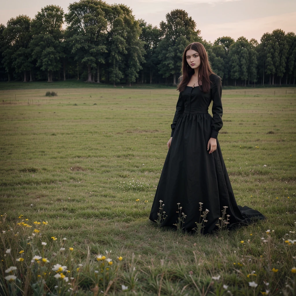 arafed woman in a black dress standing in a field, a portrait by Emma Andijewska, instagram, antipodeans, yelena belova, anastasia ovchinnikova, viktoria gavrilenko, aleksandra waliszewska, anna nikonova aka newmilky, olga buzova, portrait sophie mudd, anna nikonova