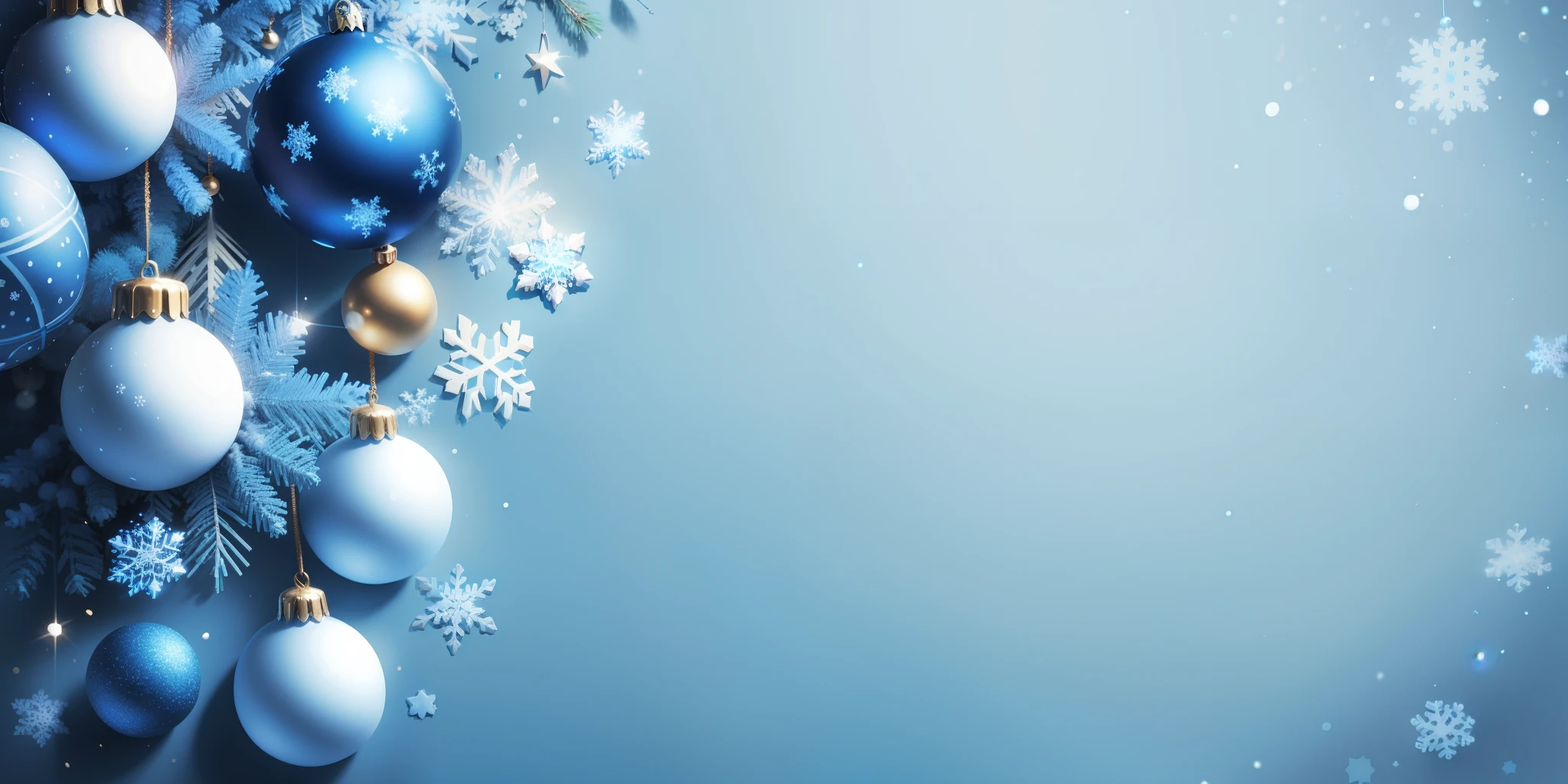 blue christmas background with snowflakes and christmas balls