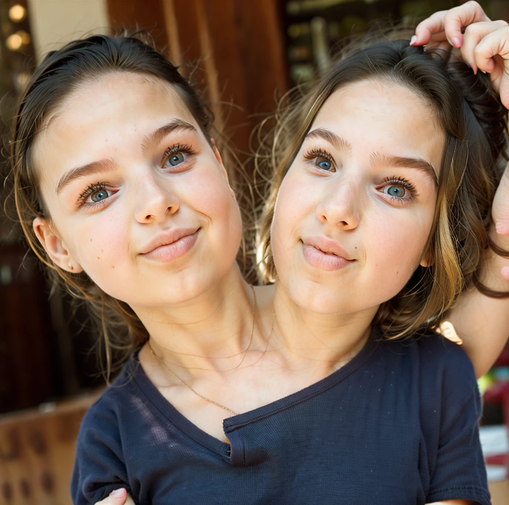 2heads, (two headed girl:1.5), (a teen girl and an adult woman:1.5), (female:1.5)