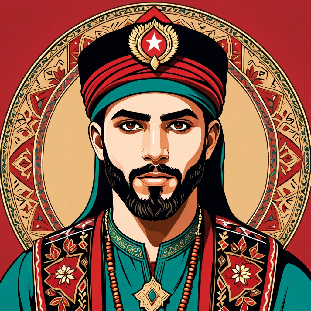 man in jordan folk outfit, vector graphics, strong contours
