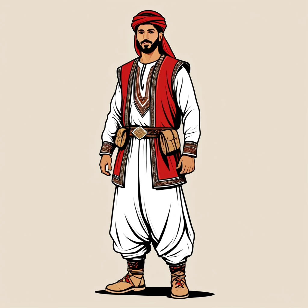 man in jordan folk outfit, vector graphics, strong contours
