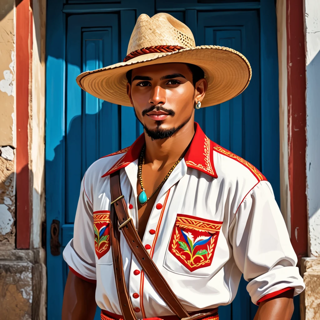 man in cuba folk outfit, vector graphics, strong contours