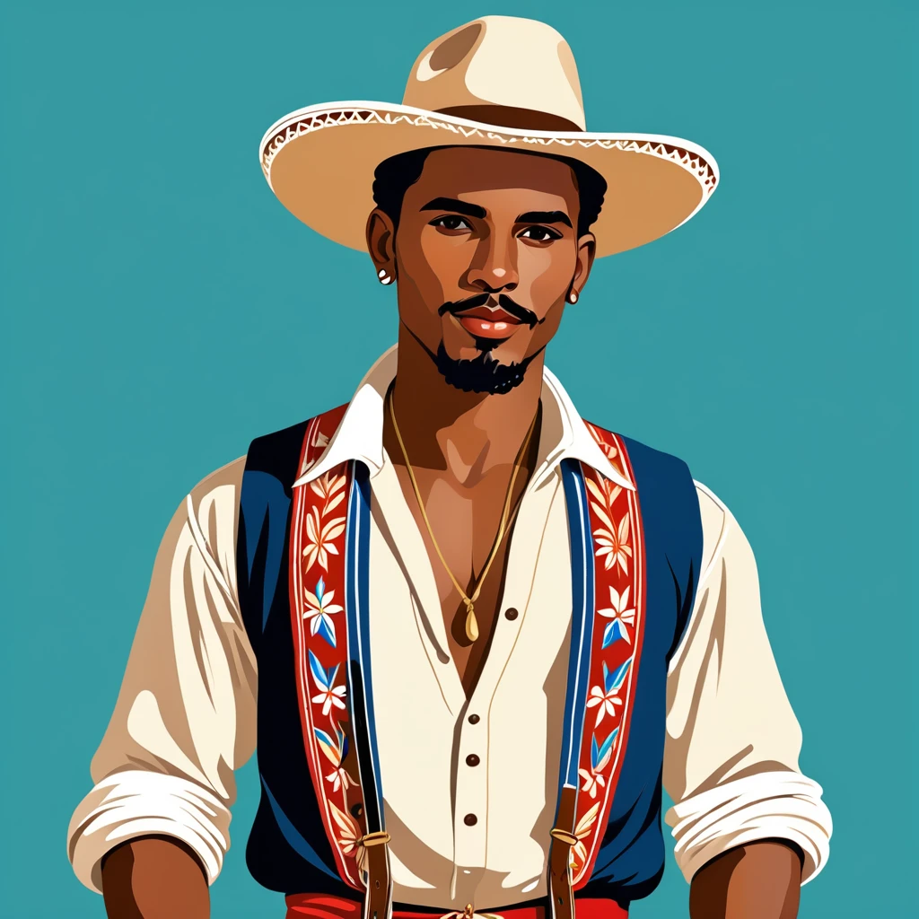 man in cuba folk outfit, vector graphics, strong contours

