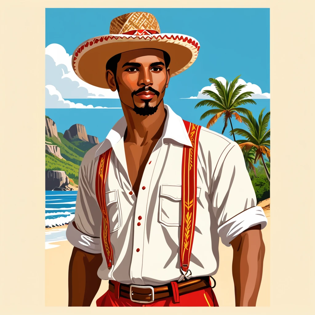 man in cuba folk outfit, vector graphics, strong contours
