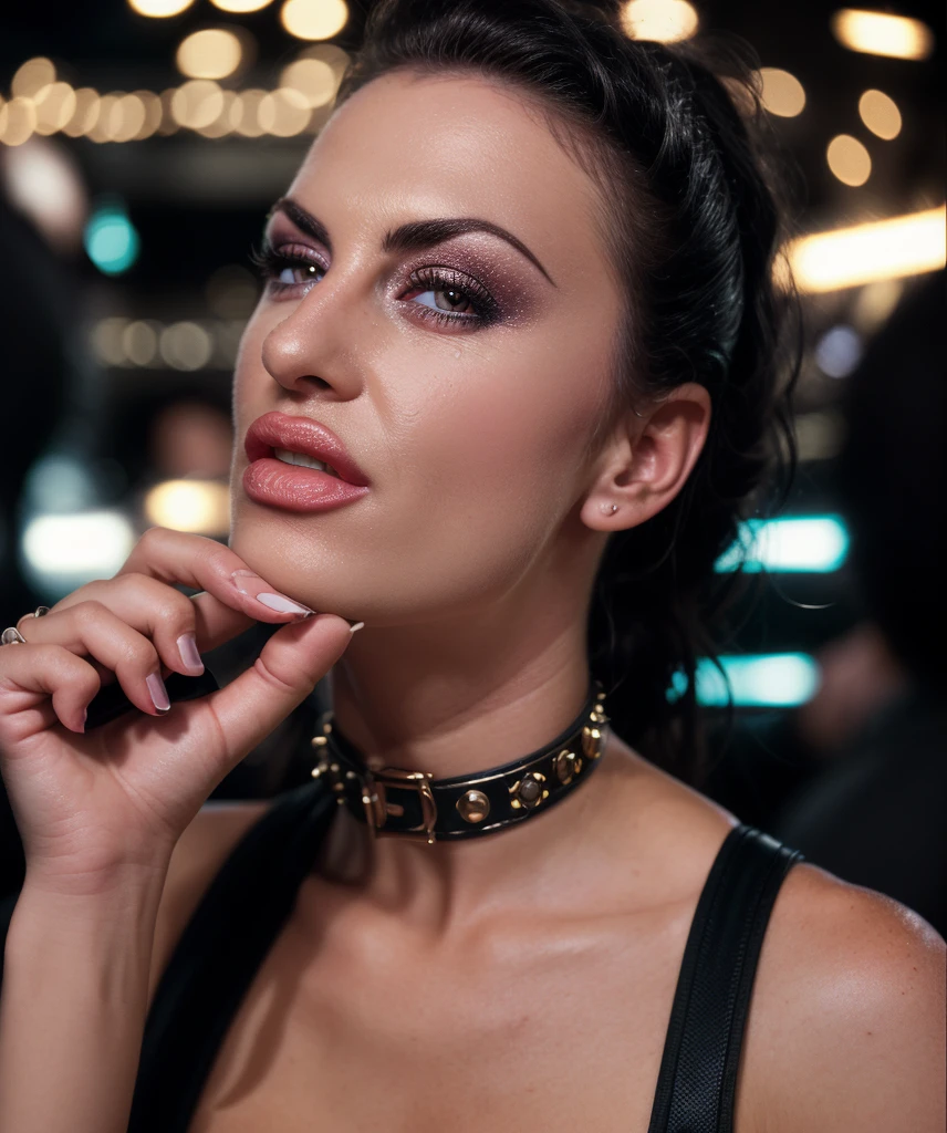 cinematic photo , realistic, super realistic image, photo,    Laura Angel  woman,  . 35mm photograph, film, bokeh, professional, 4k, highly detailed, ,realistic,intricate detailed,  flash photography,   realistic, amazing photo of a pretty woman , makeup, at blurred background crowded nightclub party background,