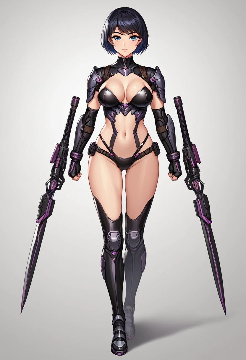 a drawing of a woman in a black outfit and a knife, full body concept, anime woman fullbody art, anime full body illustration, full body!, full body adoptable, detailed full body concept, pale black armor, gapmoe yandere grimdark, full body!!, menacing pose, badass pose, full body concept art, full body;, demon anime girl
