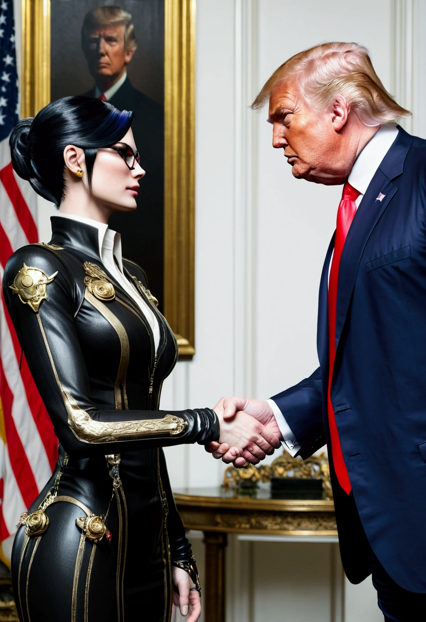 Bayonetta 3 shaking hands with Donald Trump