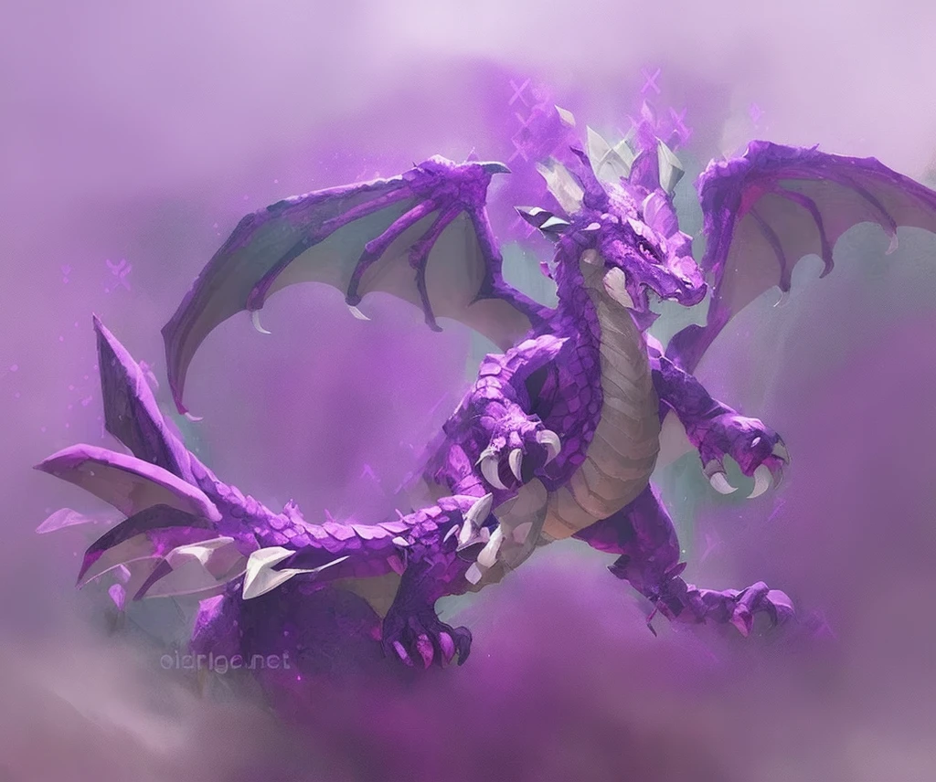 purple dragon, baby dragon, vibrant purple scales, a pair of open wings, no horns rpg, dungeons & dragons,white backgrond, concept art