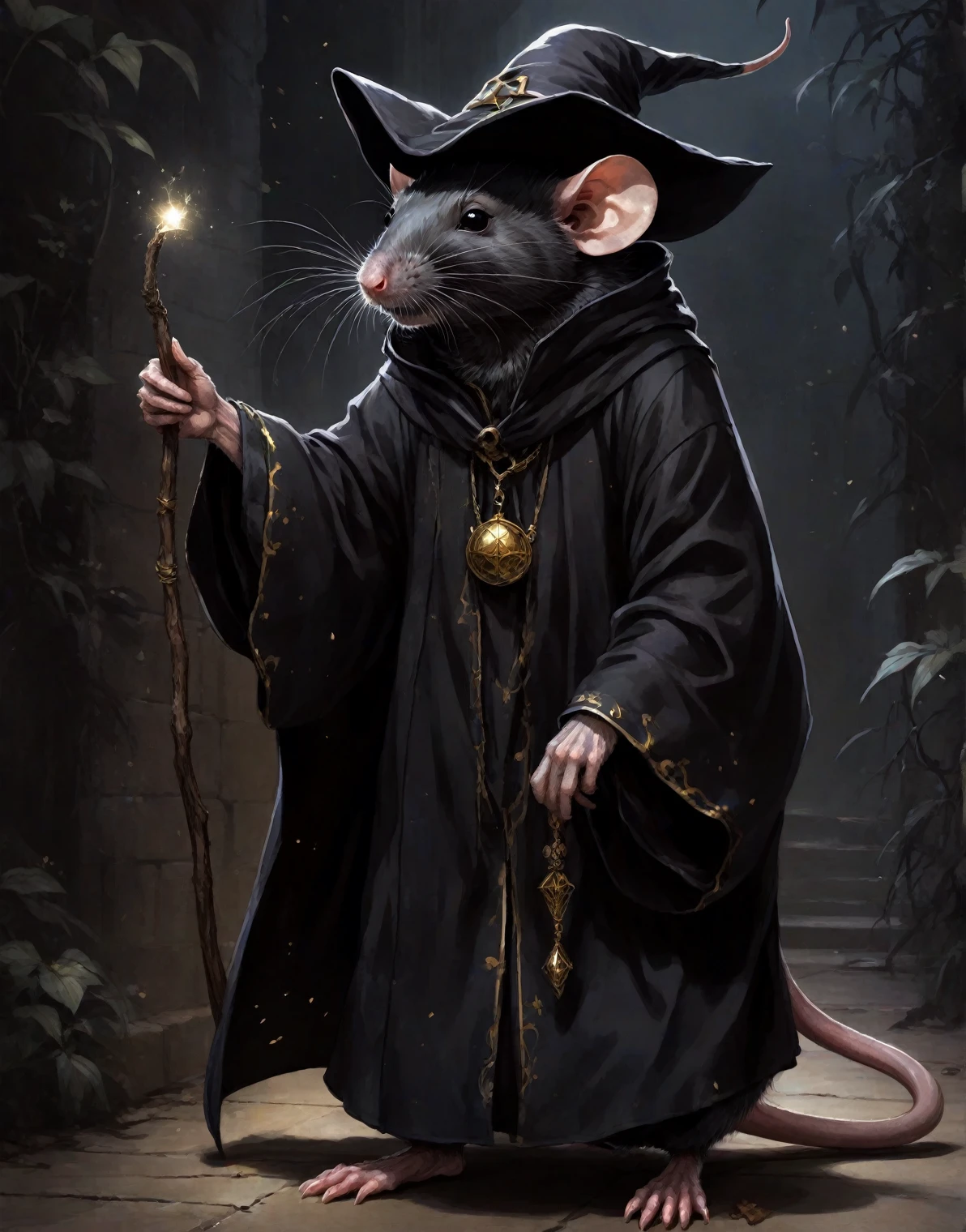 a wizard black rat, ((dark anime art))