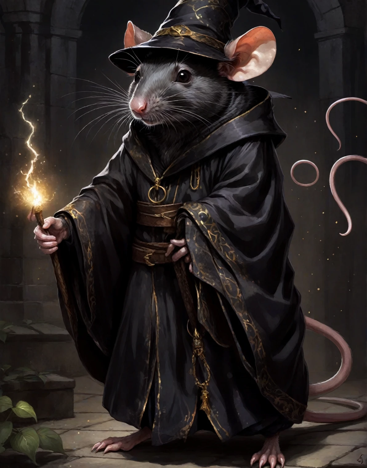 a wizard black rat, ((dark anime art))