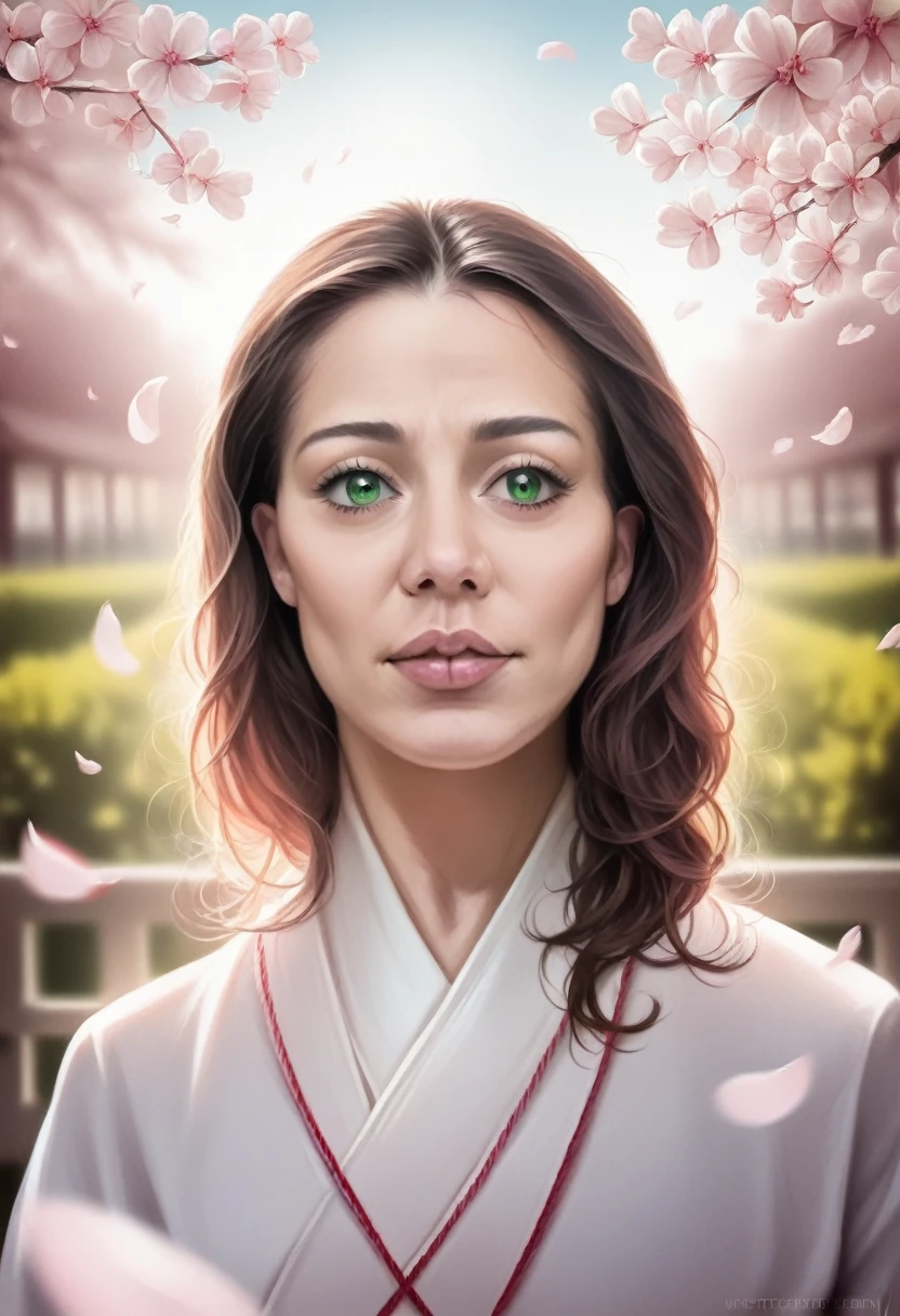 1 girl in , beautiful detailed eyes, beautiful detailed lips, extremely detailed face, long eyelashes, school girl, cute, innocent expression, green eyes, standing in a garden, cherry blossoms, bright sunlight, vibrant colors, (best quality,4k,8k,highres,masterpiece:1.2),ultra-detailed,(realistic,photorealistic,photo-realistic:1.37),vivid colors,natural lighting,intricate details,fine art portrait