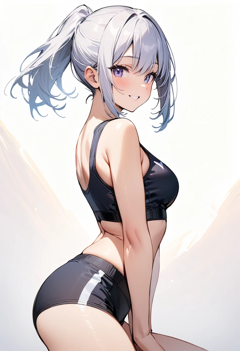 (masterpiece:1.2),Highest quality,Pixiv ,One girl,alone,View your viewers,,smile,White background only,whole body,From the side,One knee,,Look to the side、white background only、Sports Bikini