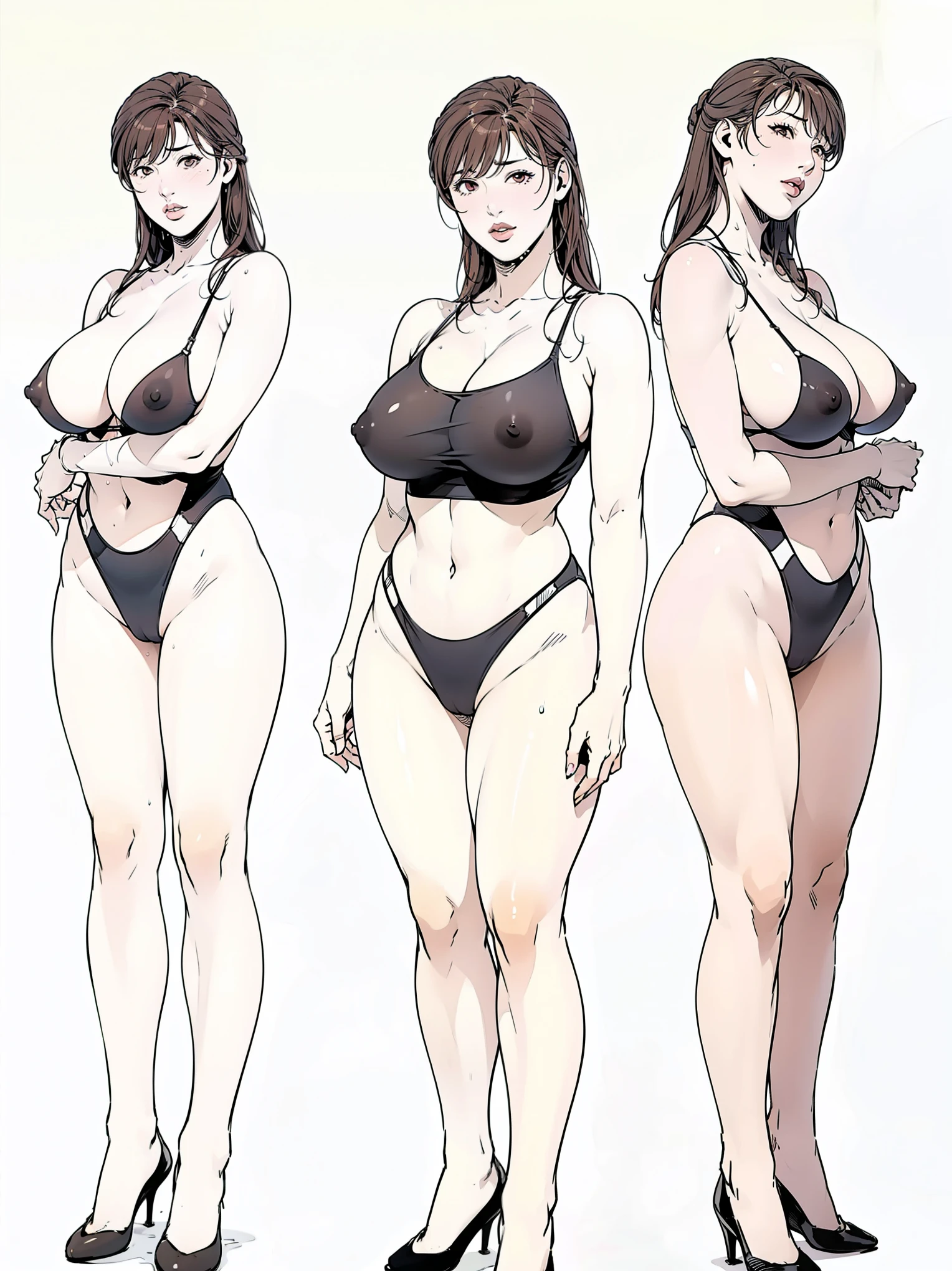 (masterpiece, Highest quality:1.2), One Girl, alone, whole body, Big Breasts,, Brown Hair,Big Breasts, Brown eyes, Mature Woman, ((Character design sheet)),((rough sketch)),((Vulgar)),Thick thighs,One Girl,((Between the breasts)),Pussy juice,School Swimsuit,milking,milking,milking, Beautiful body, Beautiful breasts, Beautiful thighs,Are standing,Wet,