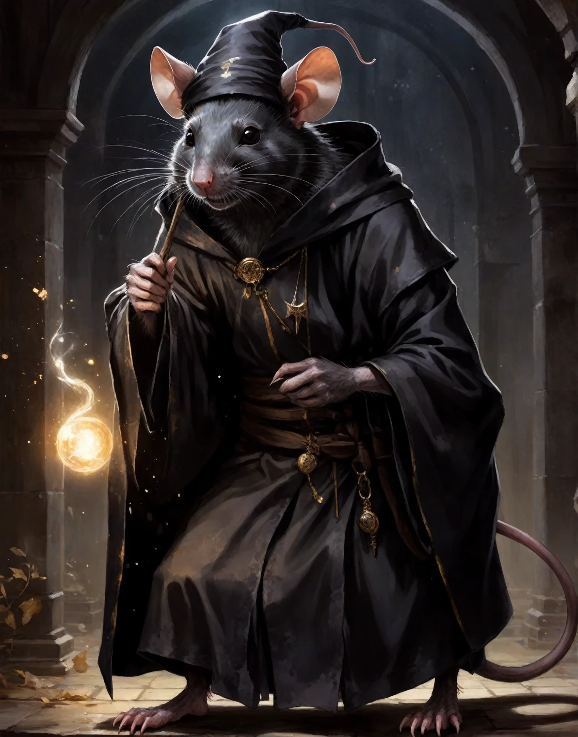 a black necromancer rat, ((dark anime art)), glad