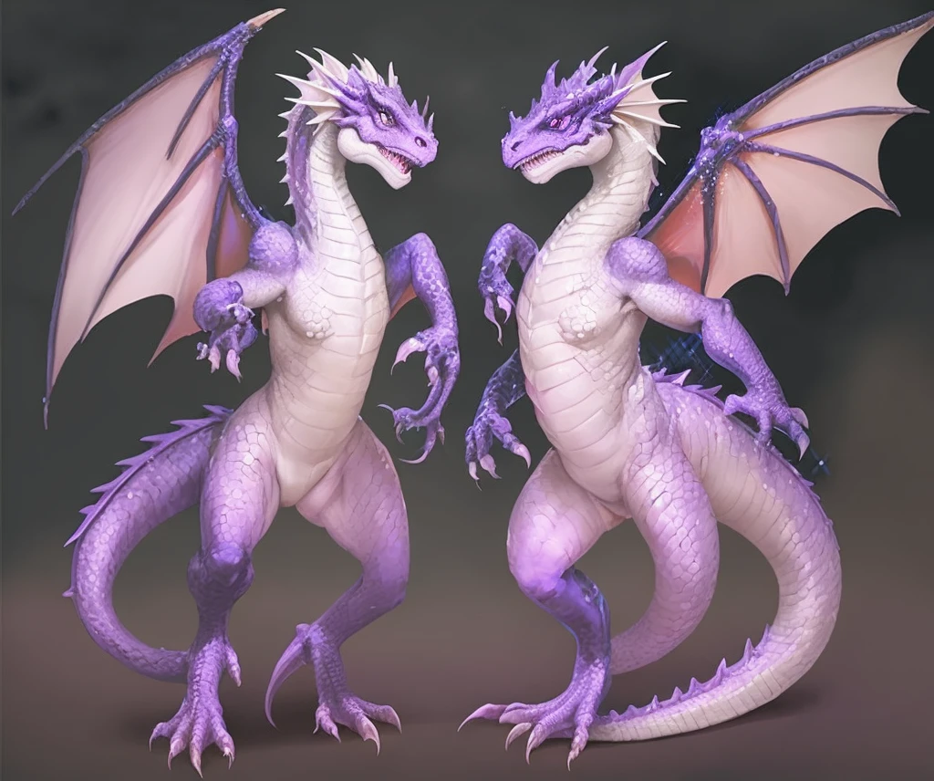purple dragon, dragon, vibrant purple scales, a pair of open wings, no horns rpg, dungeons & dragons,white backgrond, concept art
