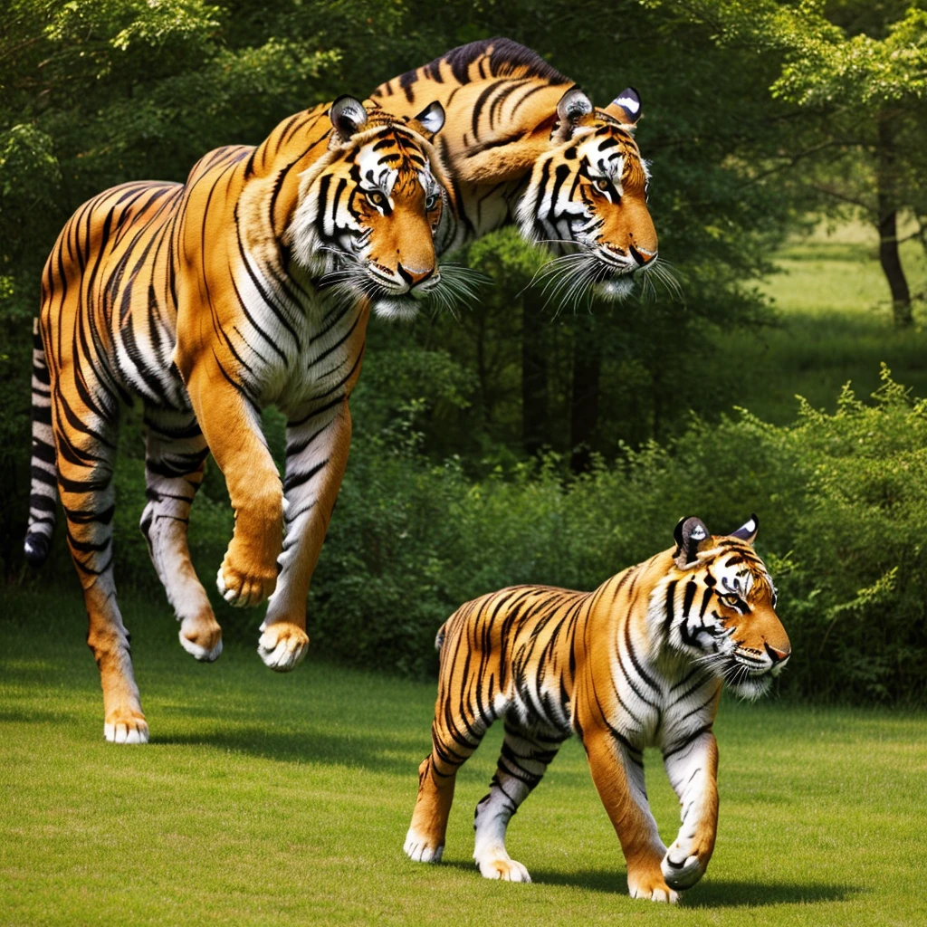 A cute cartoon rabbit in the foreground, with a tiger and a horse in the background, (best quality,4k,8k,highres,masterpiece:1.2),ultra-detailed,(realistic,photorealistic,photo-realistic:1.37),adorable rabbit,cute bunny,detailed rabbit face,expressive rabbit eyes,furry rabbit,whimsical rabbit pose,mischievous rabbit,dynamic tiger,powerful tiger,majestic horse,galloping horse,natural landscape,lush greenery,warm lighting,vibrant colors